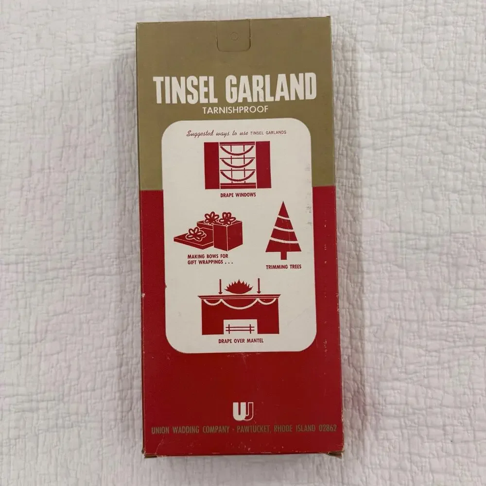 Vintage Silver Christmas Tree Tinsel Garland in Box